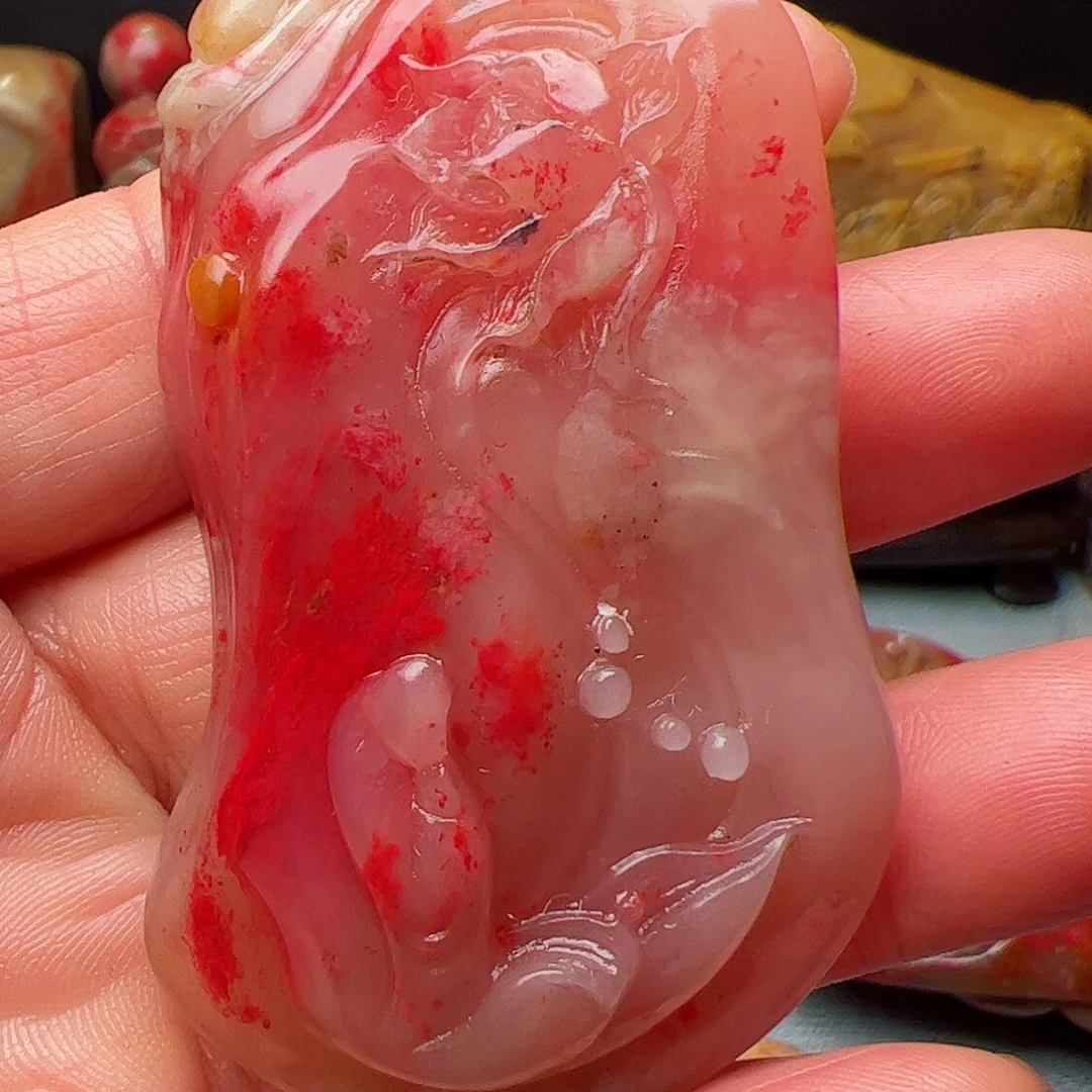 巴林石—****—巴林鸡血石手把件