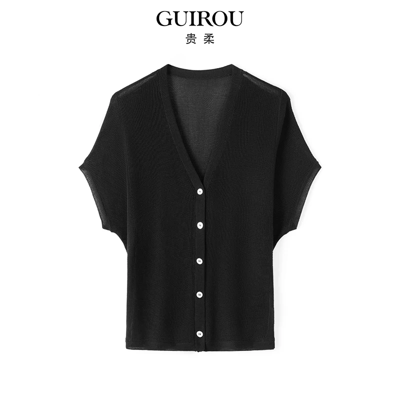 【天丝+桑蚕丝】夏季V领轻薄针织衫纯色显瘦开衫蝙蝠袖上衣5525055
