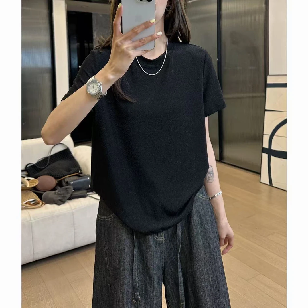 小静静一会【细闪T恤】2025夏款百搭弹力休闲时尚短袖 2503C1202