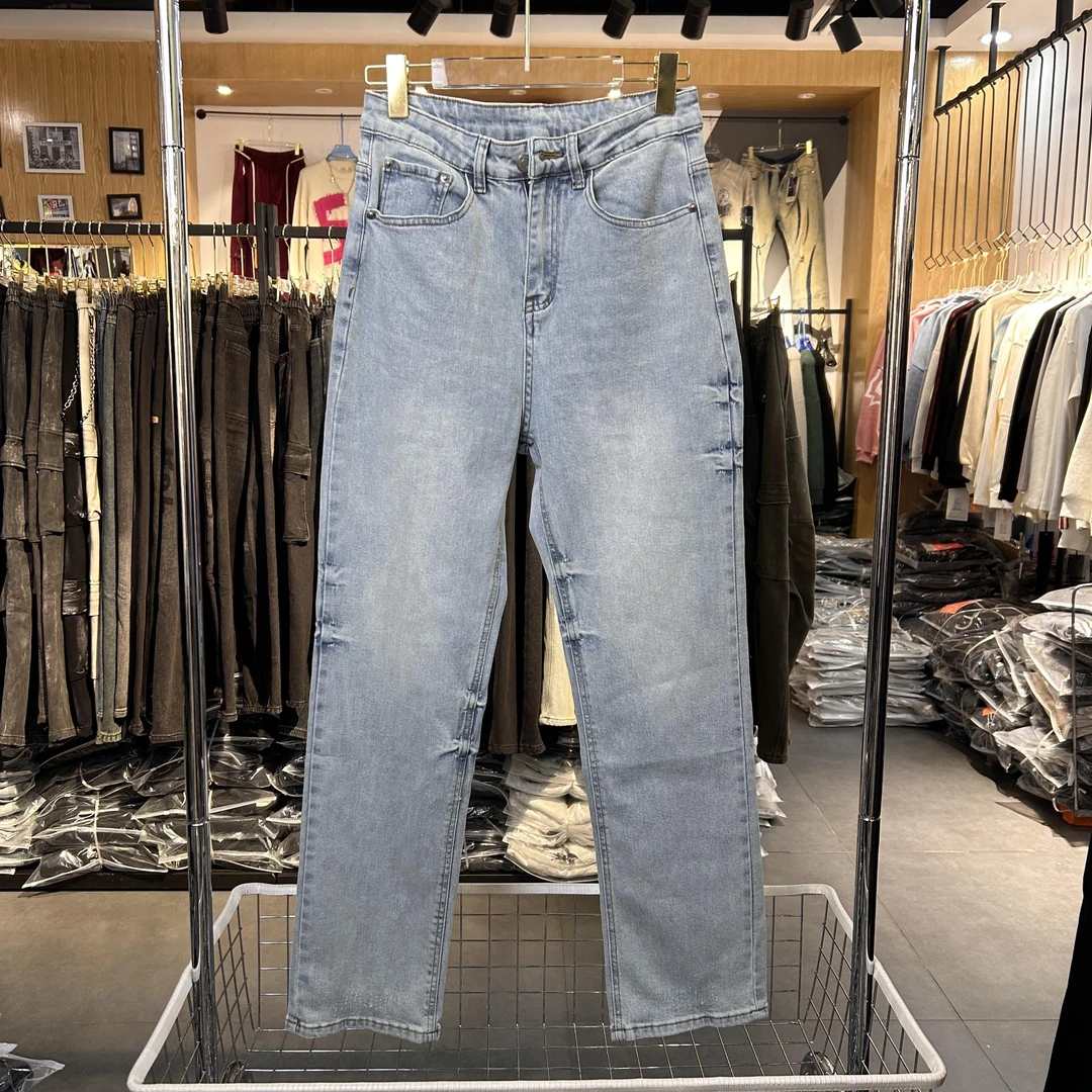 实体~25春款美式潮牌水洗做旧牛仔长裤男士宽松直筒长裤8232