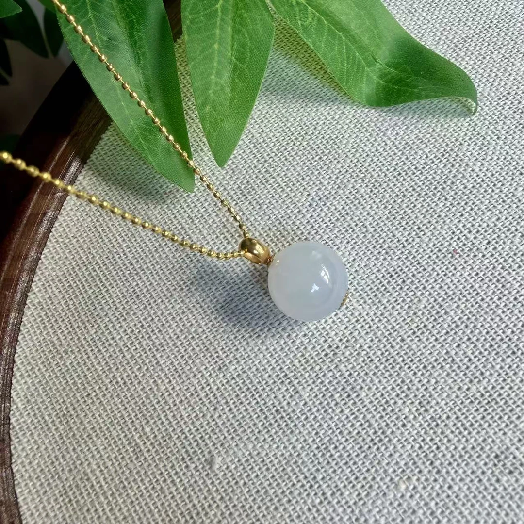 天然缅甸A货翡翠冰粉紫珠挂坠18K金扣头卡12+（多样性发其一）