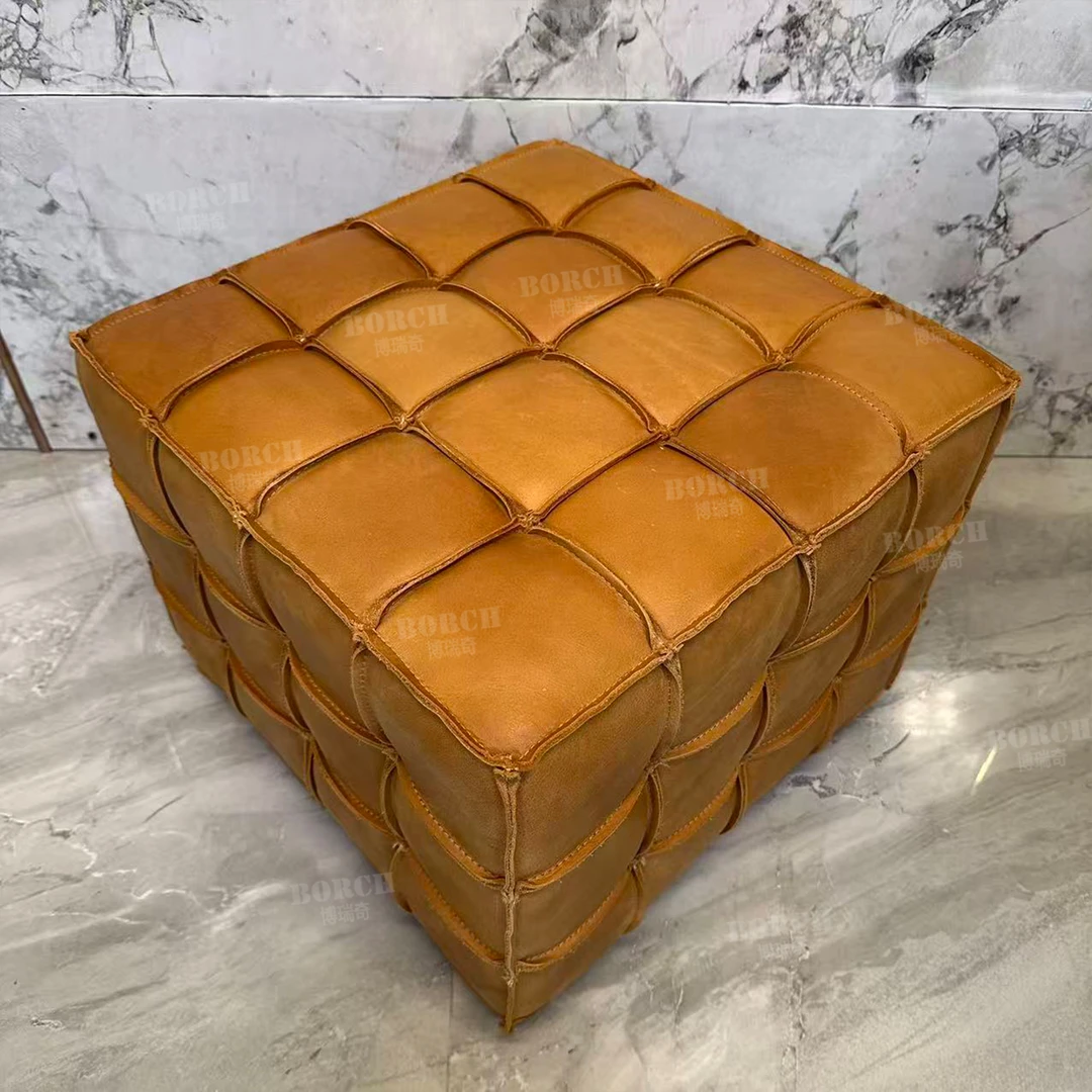 BORCH/博瑞奇头层牛皮真皮白兰地色魔方皮凳皮墩7959（06996）