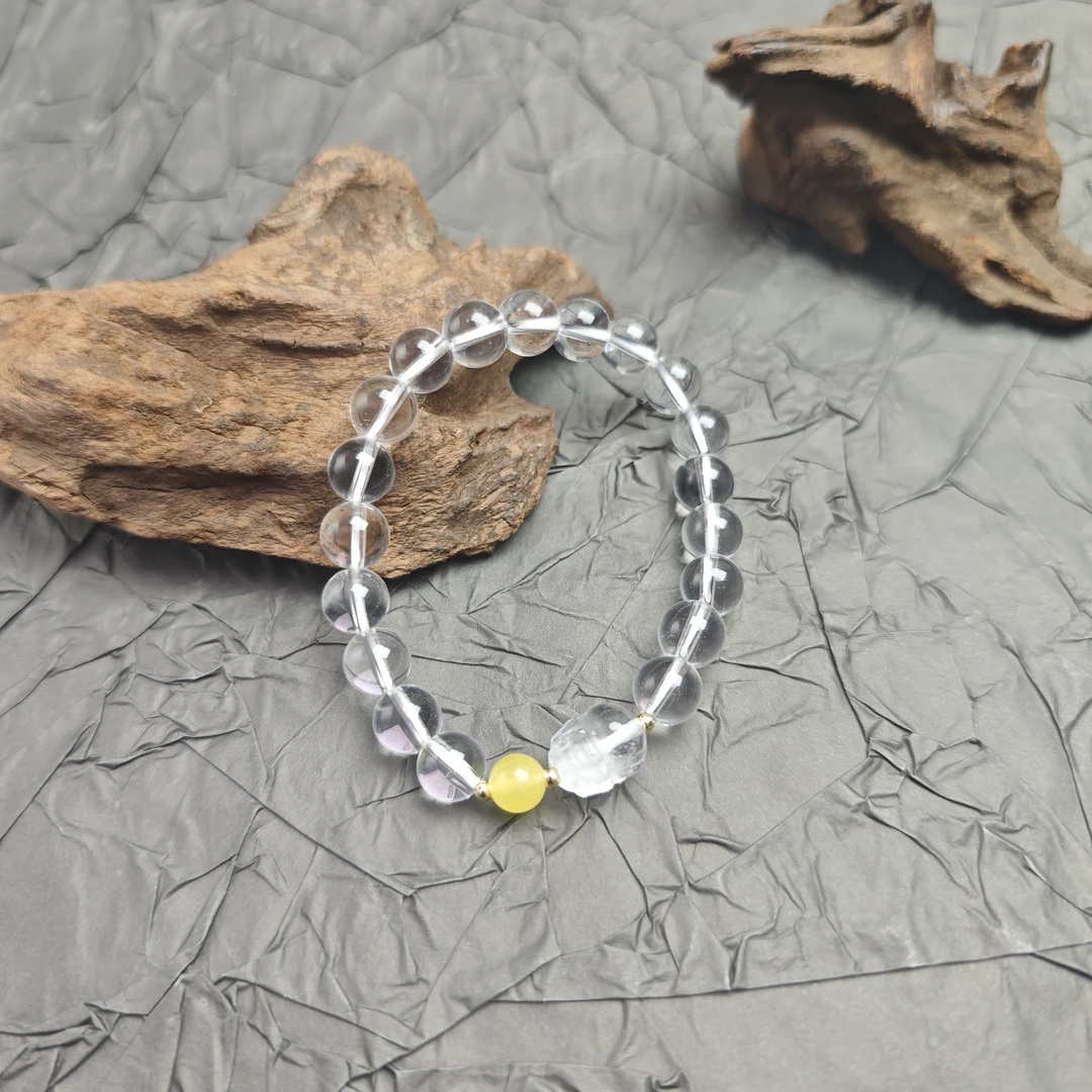 【蜜语】天然原矿白水晶貔貅雕刻件圆珠单圈手串