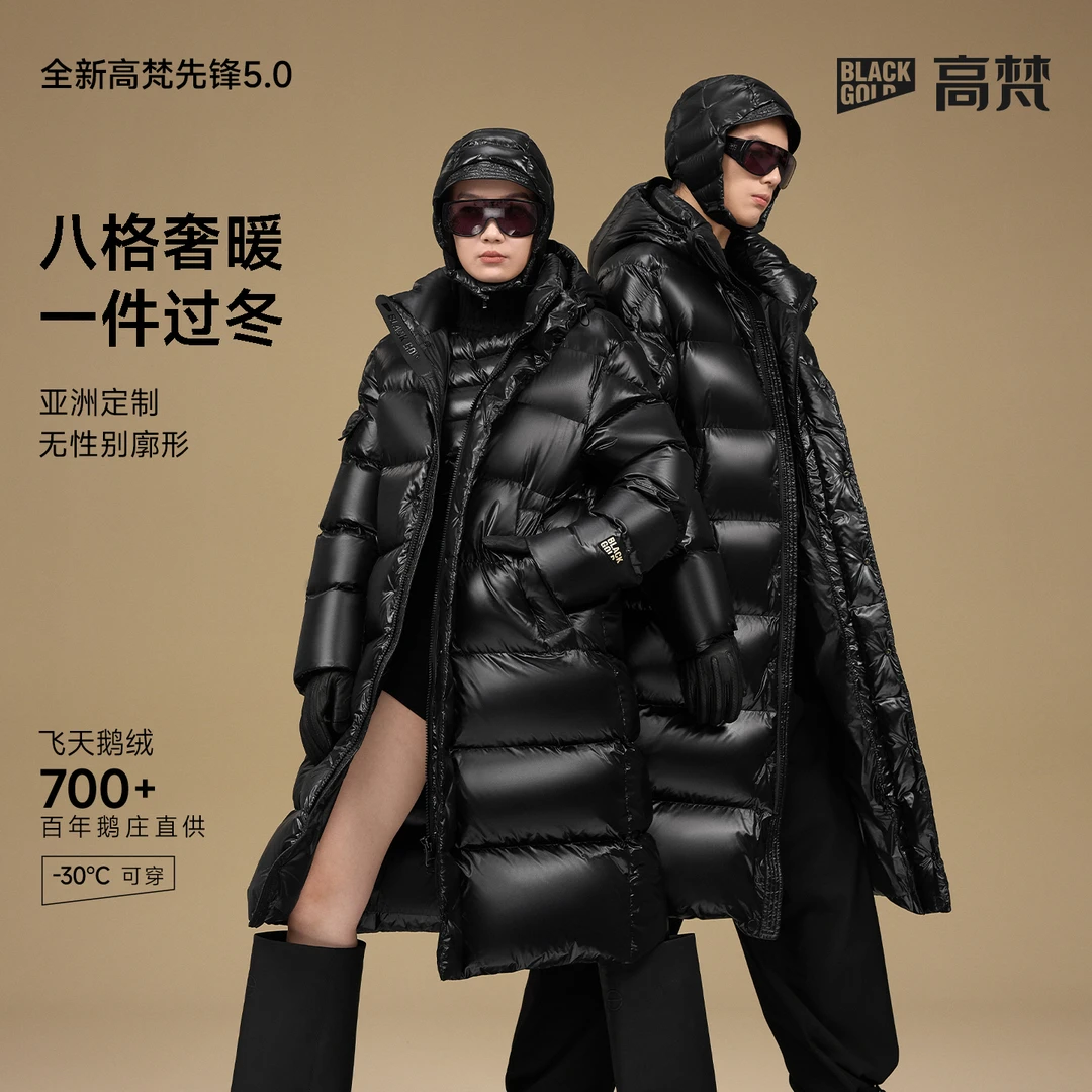 【高梵黑金鹅绒服】先锋5.0八格长款男女同款加厚防水亮面鹅绒服Y