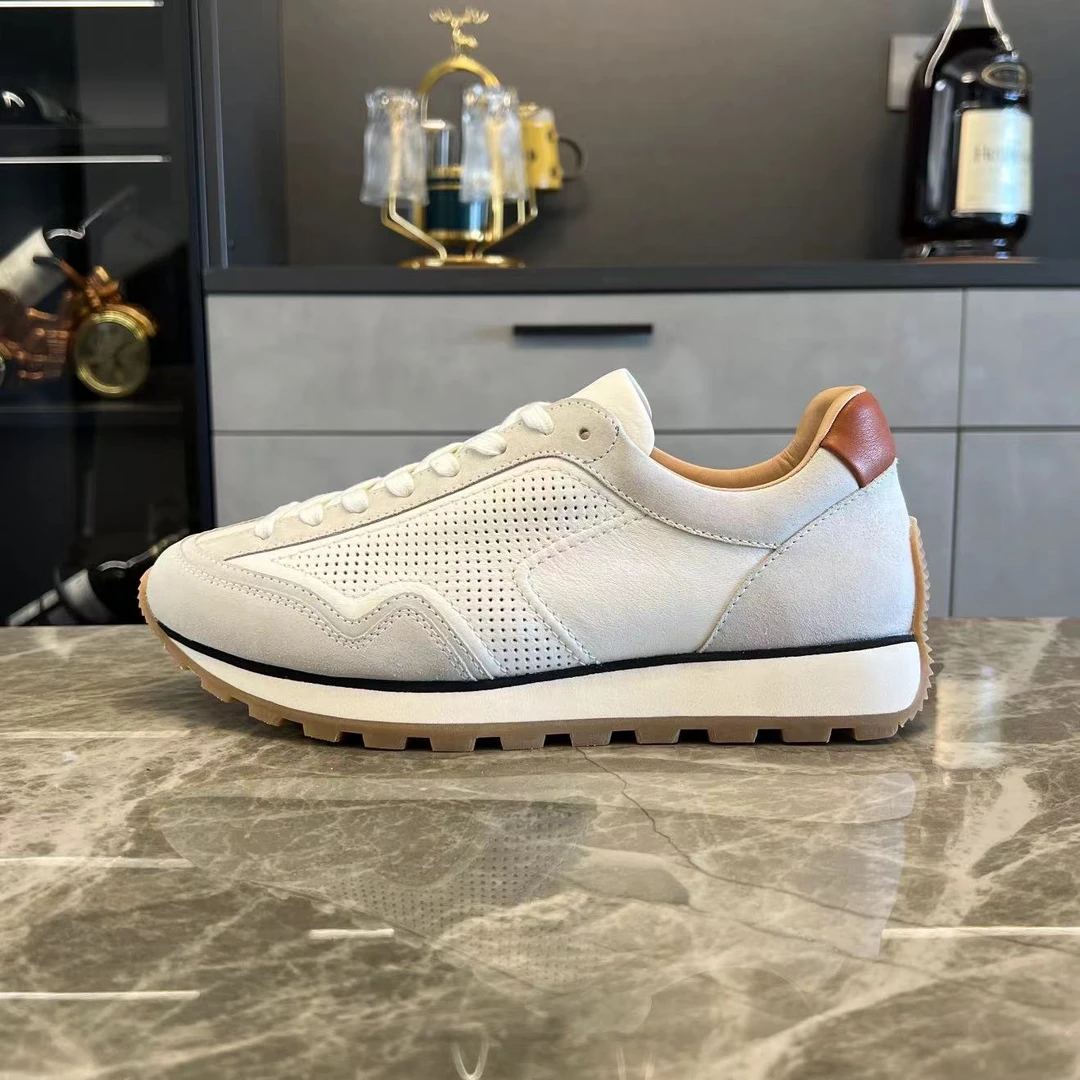 Y2L夏季透气白色舒适时尚百搭真皮休闲潮款冲孔干净欧版潮流男鞋