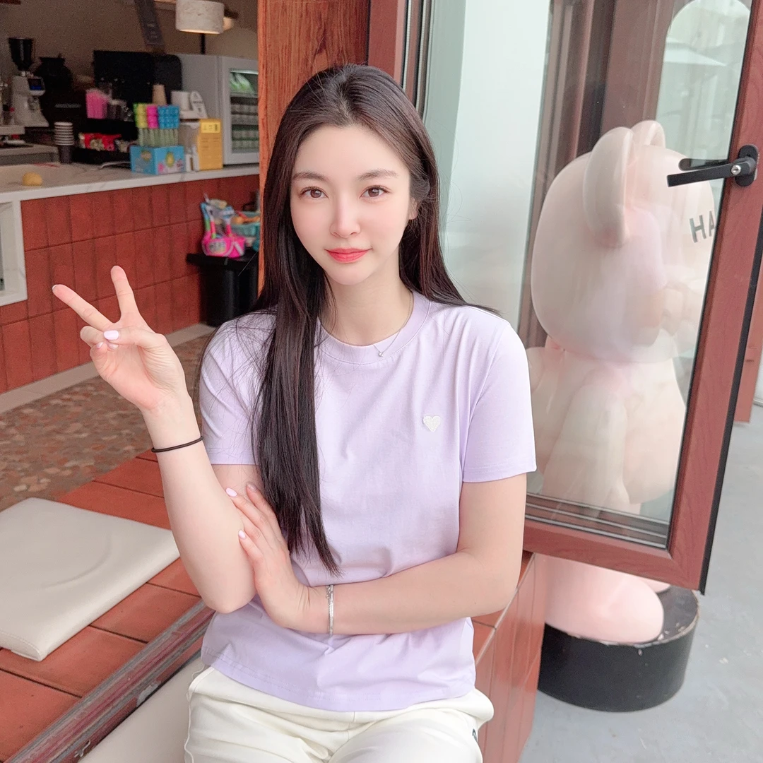 【RORO】2025夏季新款休闲圆领纯色心短袖