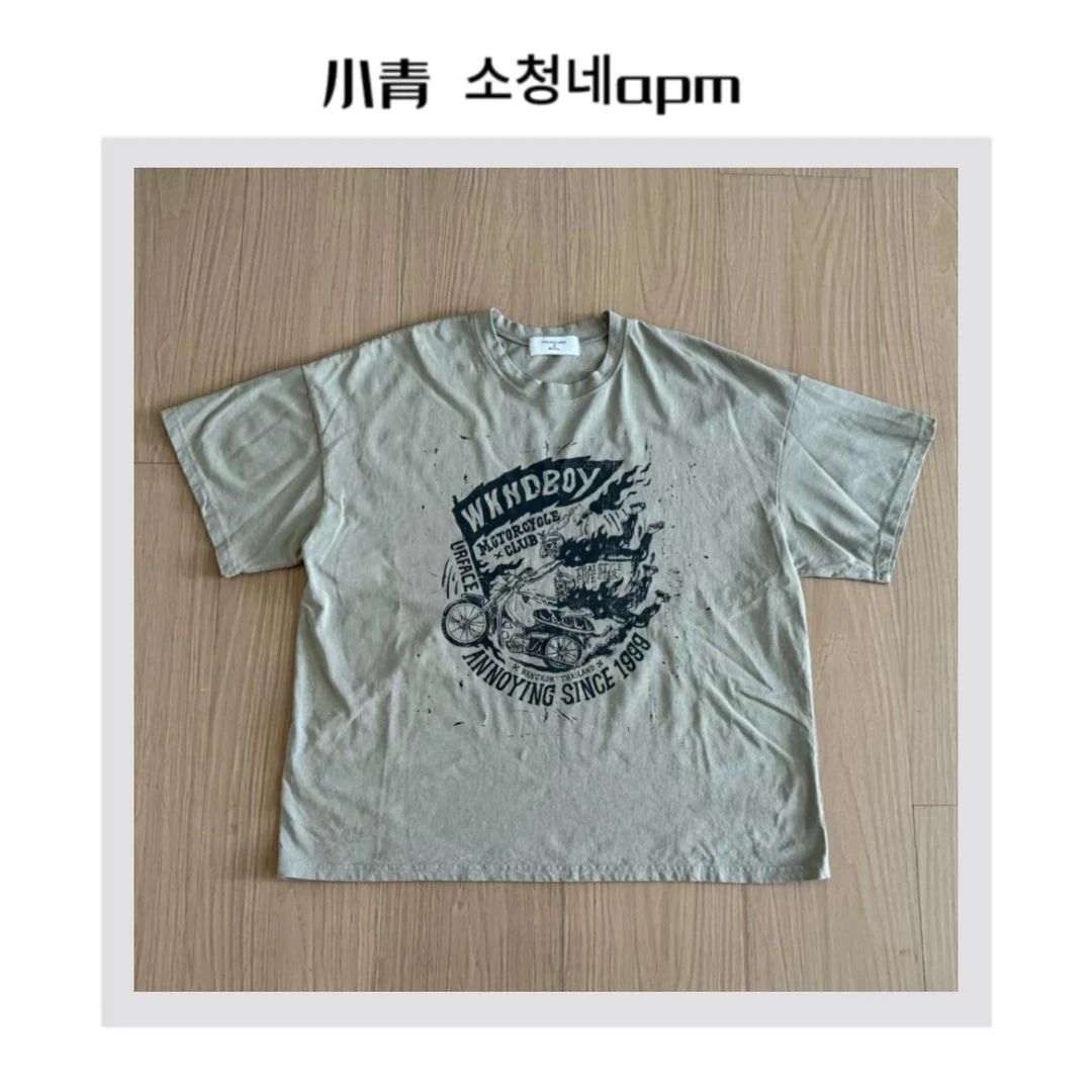 韩国东大门 THE/火焰摩托男孩字母T恤