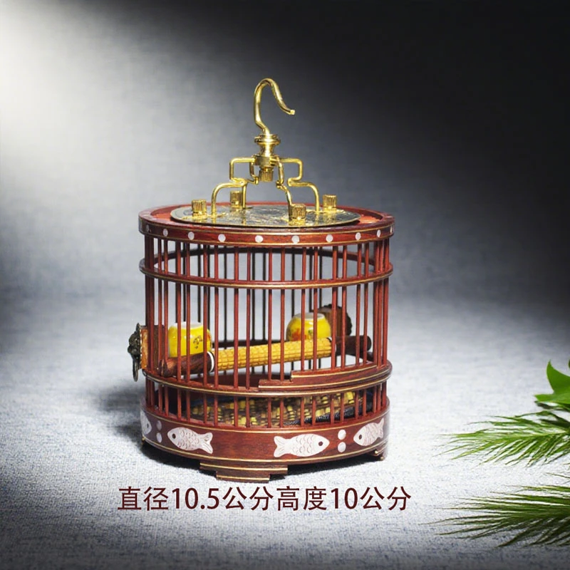 镶嵌工艺尺寸10.5纯手工红木乌木圆形蝈蝈笼