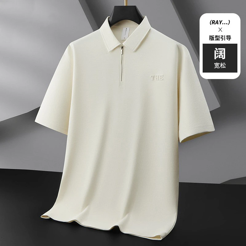 夏季新款大码男士阔版短袖棉t恤胖子上衣休闲加大半翻领polo衫