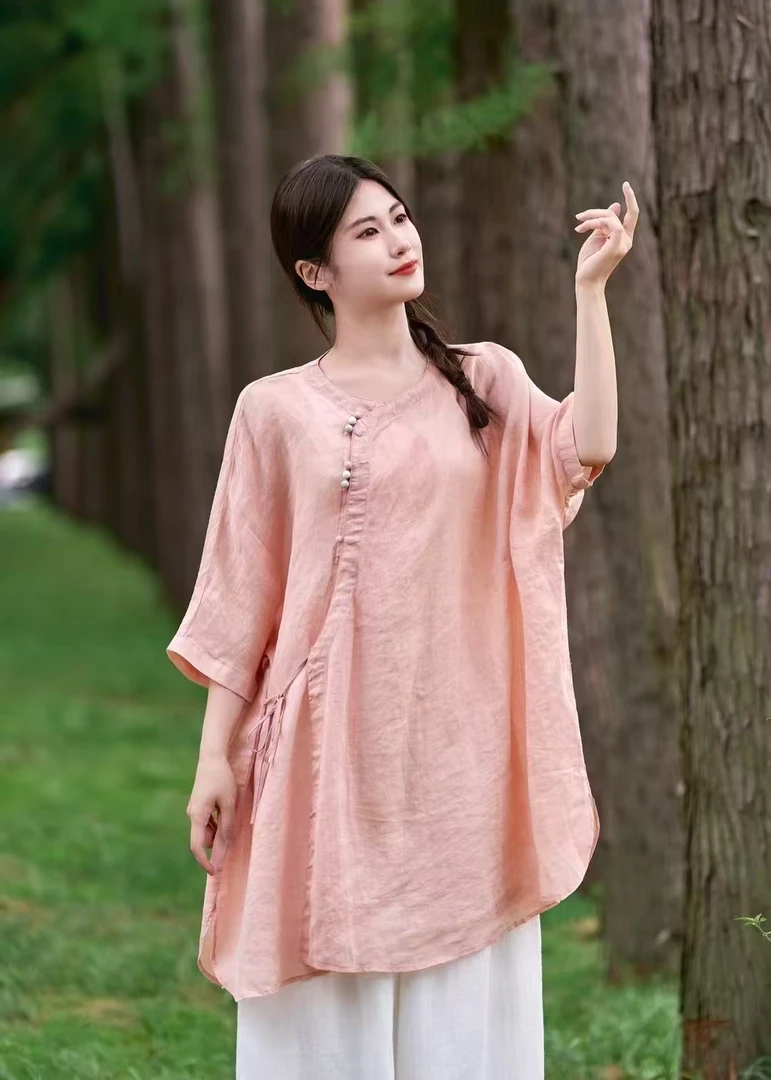 风青棉语【依荷】古风中式复古宽松苎麻衬衫少女风中国风夏季新中式