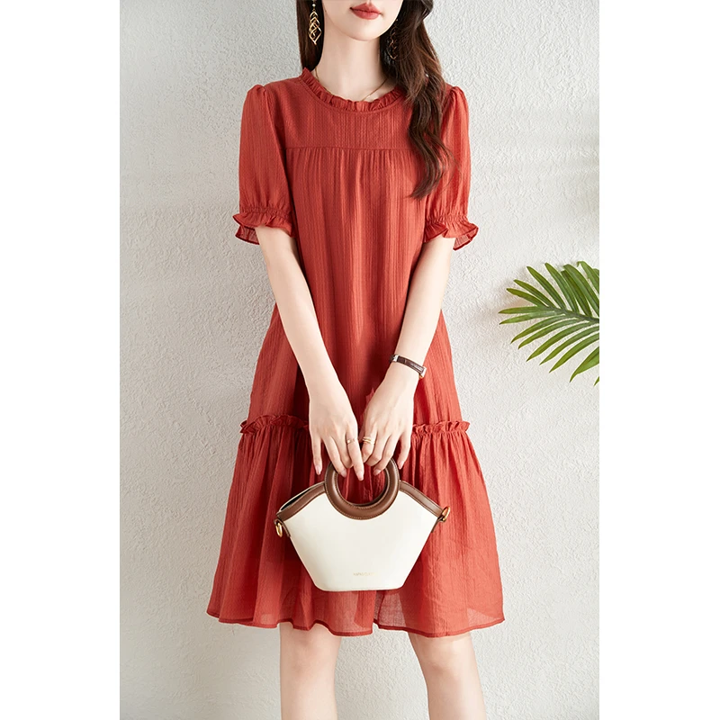 雪纺连衣裙女夏季2025新款大码宽松遮肚子显瘦胖mm小黑裙a字裙子