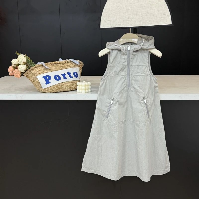 现货leomama【自由率性】女童夏装连帽工装连衣裙小女孩洋气背心裙