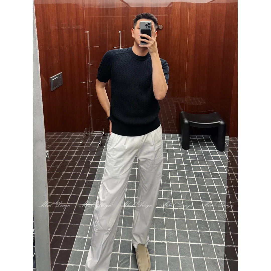 MBNL-F「编织绞花」秦磊男装16针扭花工艺纯棉针织短袖LL-WSY1141