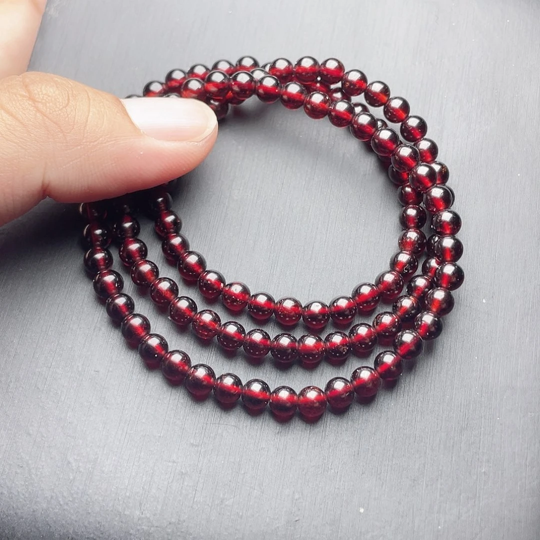 石榴石未镶嵌手链5.0MM精品天然酒红三圈手链