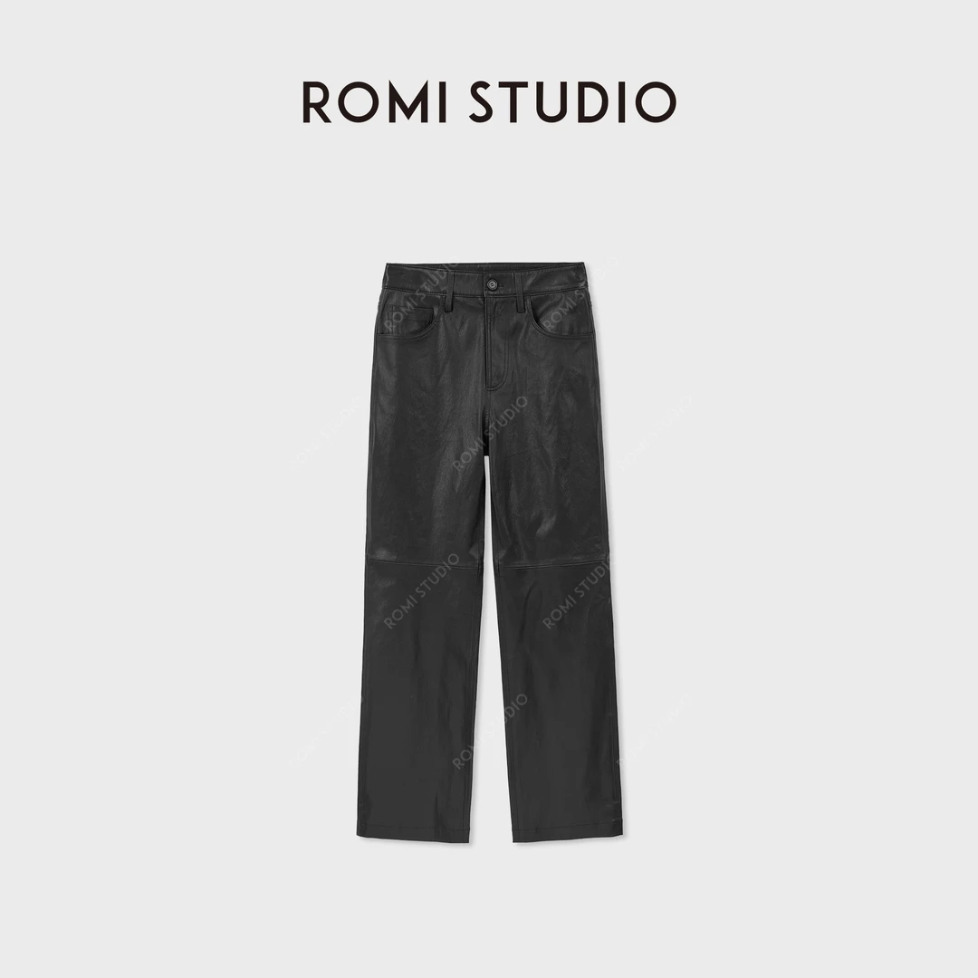 ROMI STUDIO“棕标系列”植鞣弹力羊皮垂感哑光九分皮裤RWCAXG6473