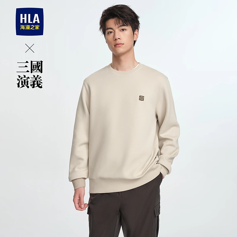 【三国演义】HLA海澜之家卫衣男新珠地刺绣圆领长袖男秋季