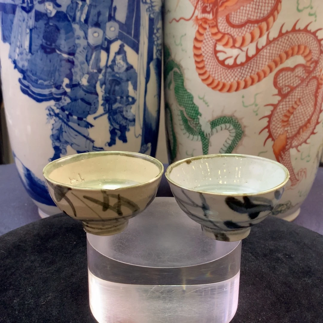 杯子6595瓷器—青花茶圆一对