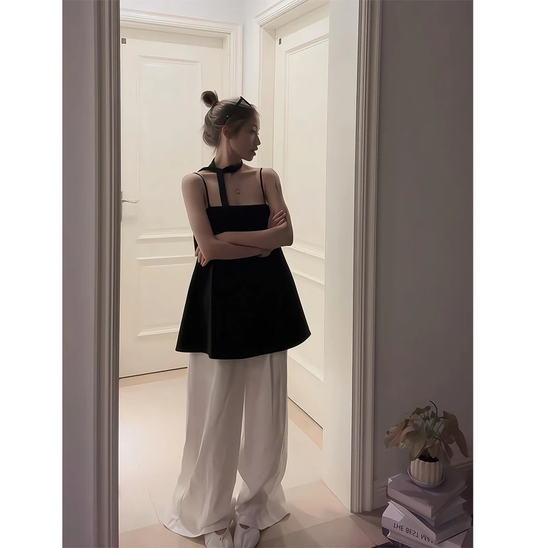 吊带连衣裙上衣显瘦气质背心白色裤子直筒垂感休闲裤阔腿裤长裤女
