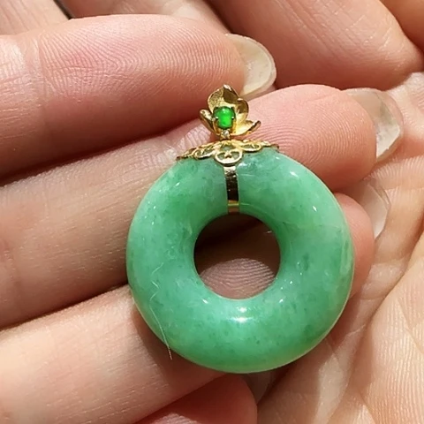 翡翠18K金镶嵌吊坠(不含链)