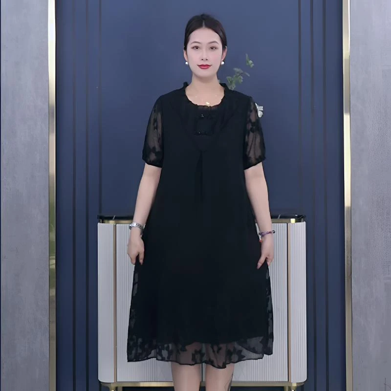 薇姐大码女装气质洋气百搭高档显瘦新款胖妈妈连衣裙轻奢230202