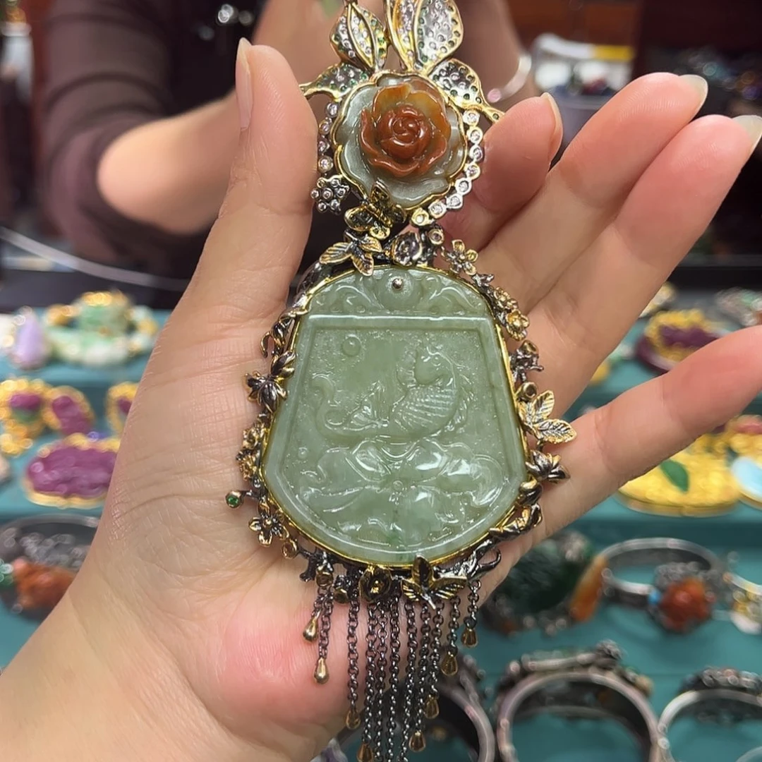 翡翠银S925镶嵌吊坠(不含链)