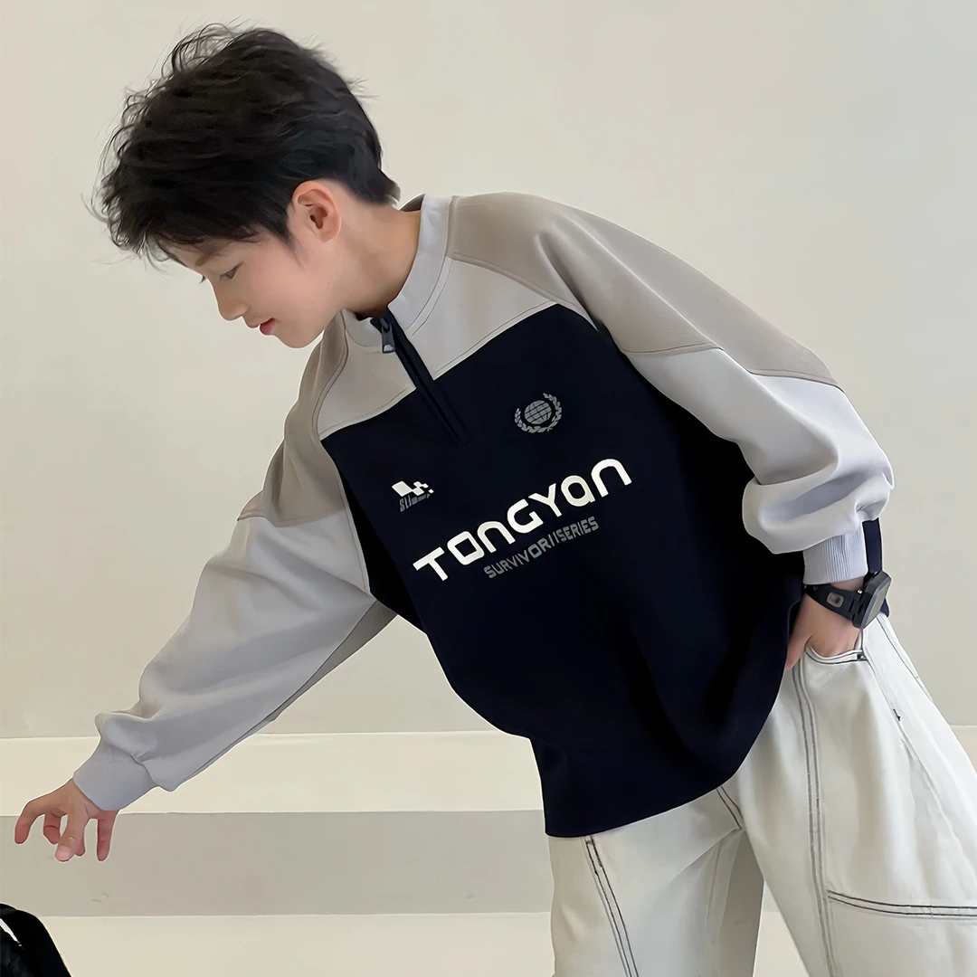 【黑标】男童卫衣2025春装中大童洋气韩版拼色儿童时尚上衣TY70892