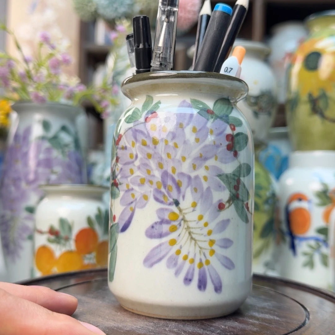 摆件景德镇纯手绘花瓶摆件无孔