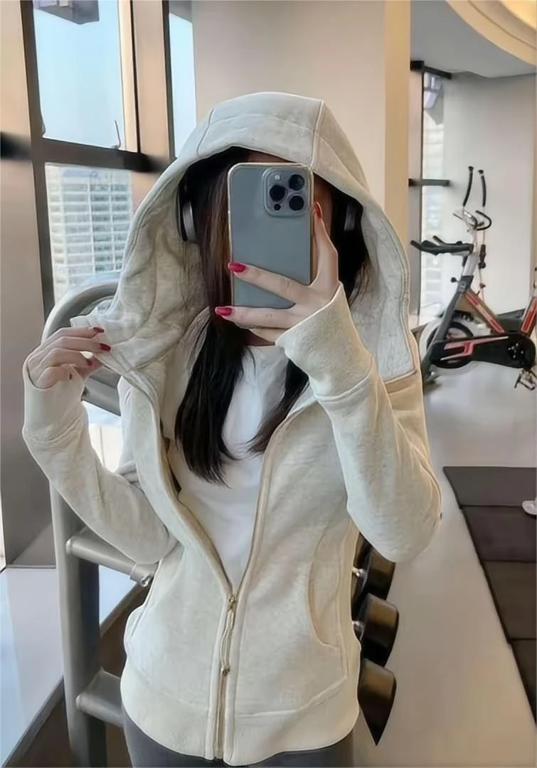 Lulu金链系列女款连帽外套女士金标卫衣开衫运动带帽户外跑步
