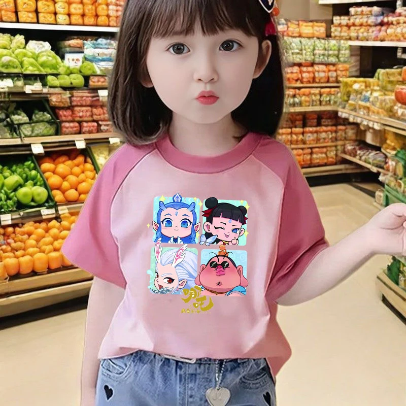哪吒夏季纯棉男女小中儿童短袖爆款新款女童圆领宽松休闲哪吒t恤