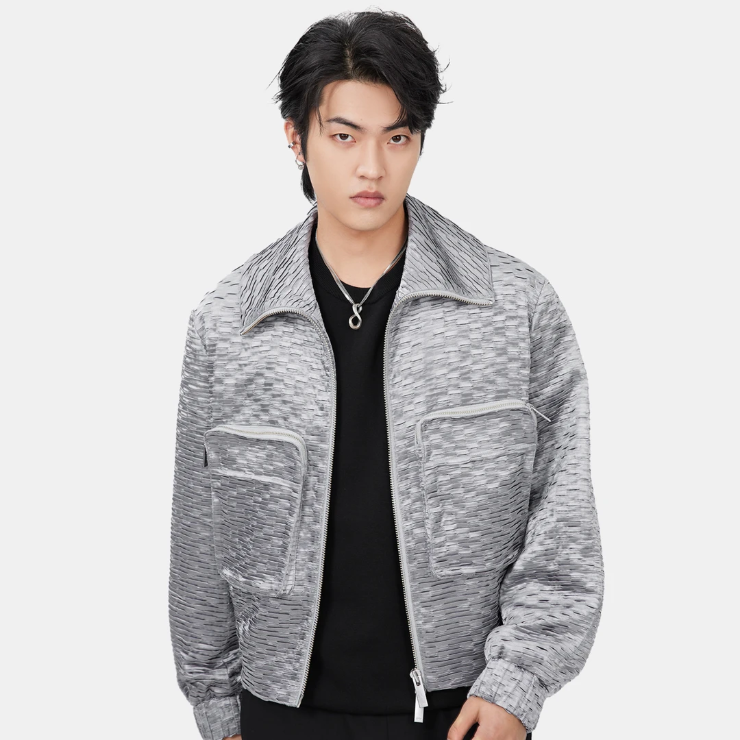 HERBEL/黑白2025春季新年红高级压皱翻领夹克时尚休闲男外套双色