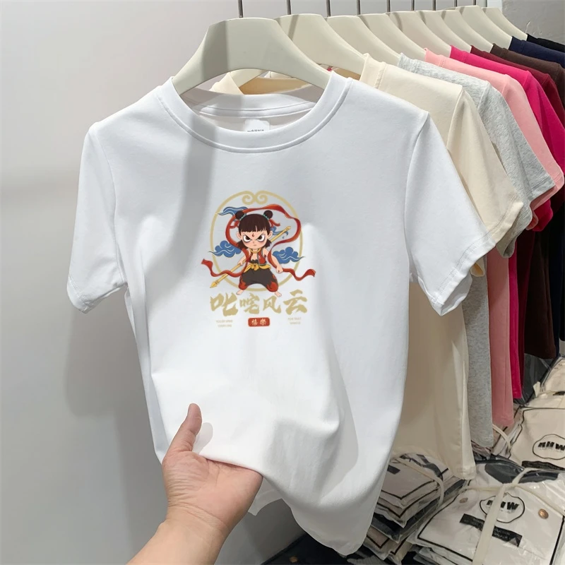 正肩圆领短袖t恤女2025新款夏秋季时尚百搭上衣加打底衫