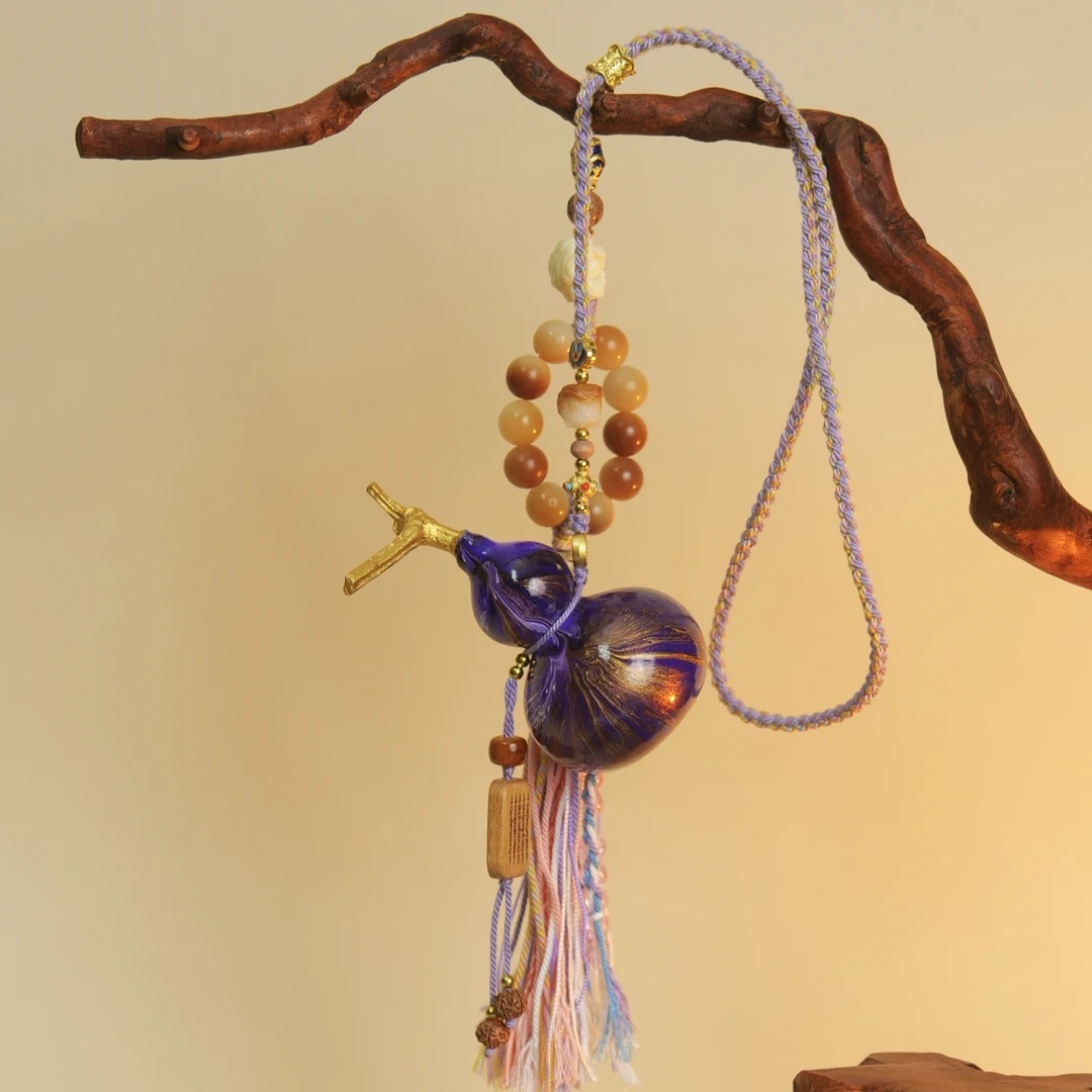 九紫离火天然大漆葫芦彩色藏绳包挂中式复古流苏挂件车挂中国风