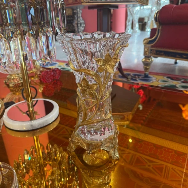 【618专属】GY37铜镶水晶玻璃家用插花花瓶花器桌面艺术品摆件