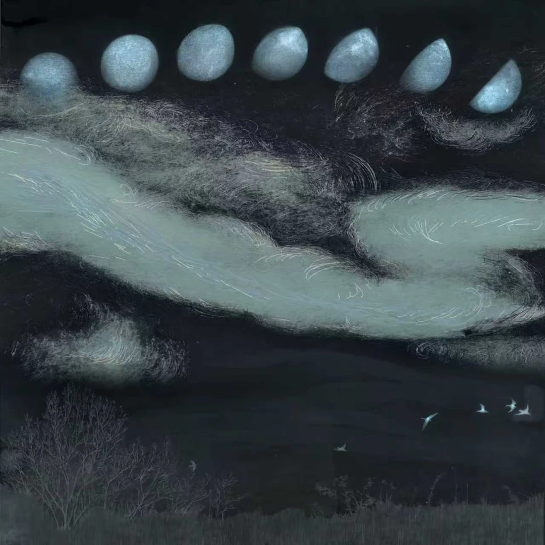 水调歌头【100%羊毛方巾】阿俏原创手绘水彩文艺轻奢送长辈丝巾