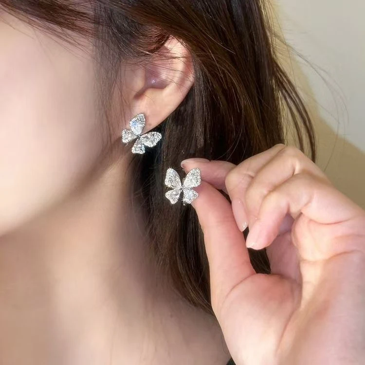 铜合金耳饰 独特小众轻奢高级感气质水钻锆石蝴蝶耳钉爆款耳饰