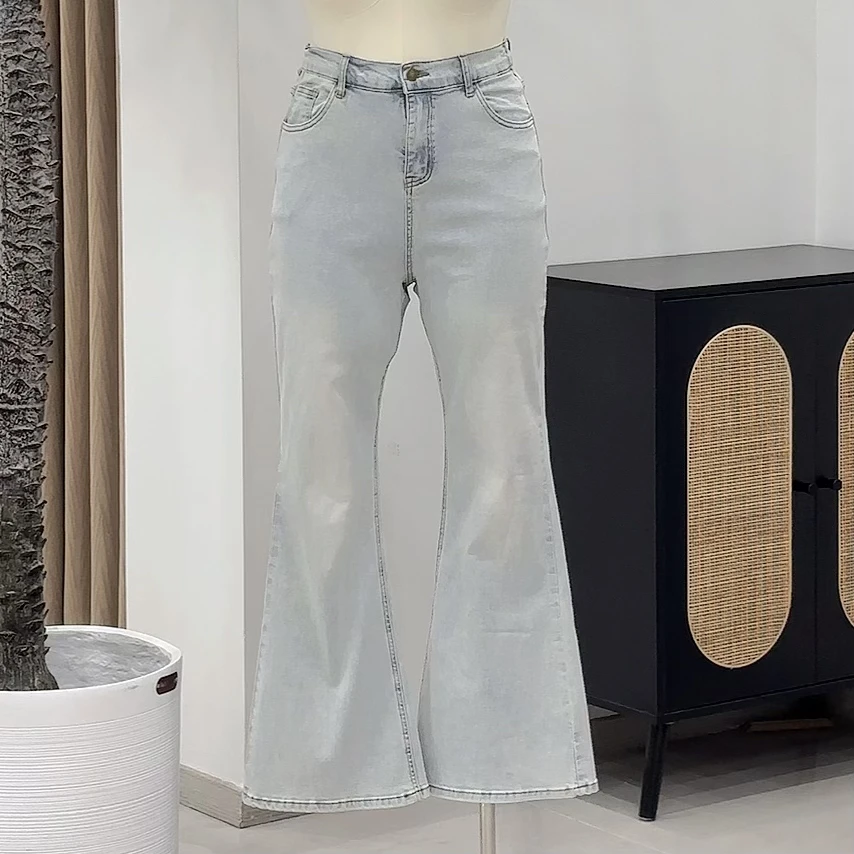 韩里韩气｜大码胖mm浅色微喇牛仔裤女夏2025高腰显瘦夏马蹄喇叭裤