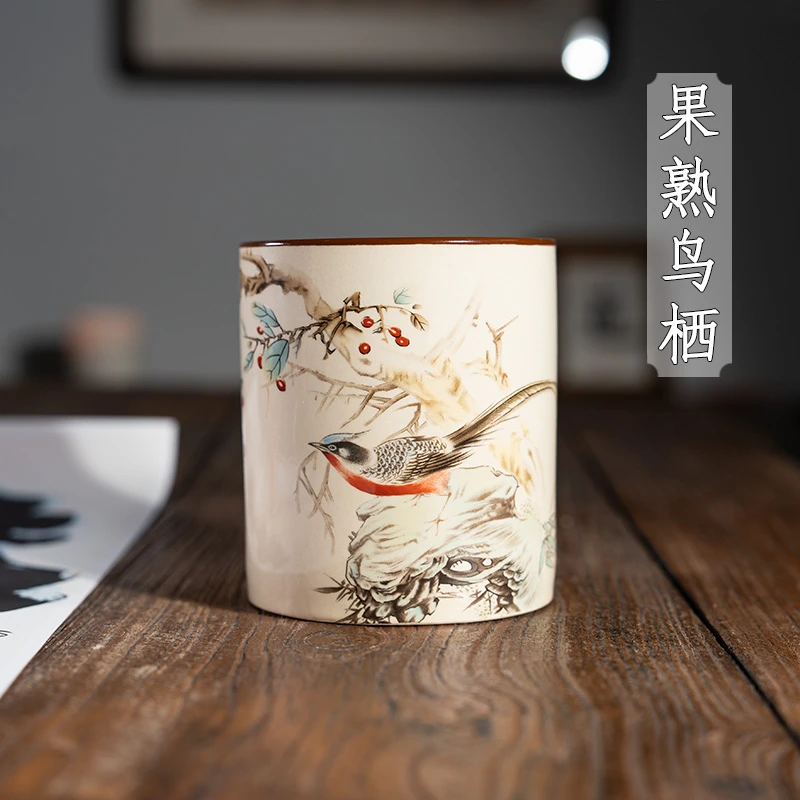 陶瓷文房毛笔筒创意文创仿古花鸟插笔筒中国风新中式艺术笔收纳筒