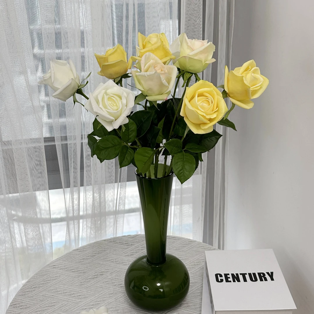 高端仿真花手感逼真保湿玫瑰花双子座玫瑰假花客厅装饰清新花束