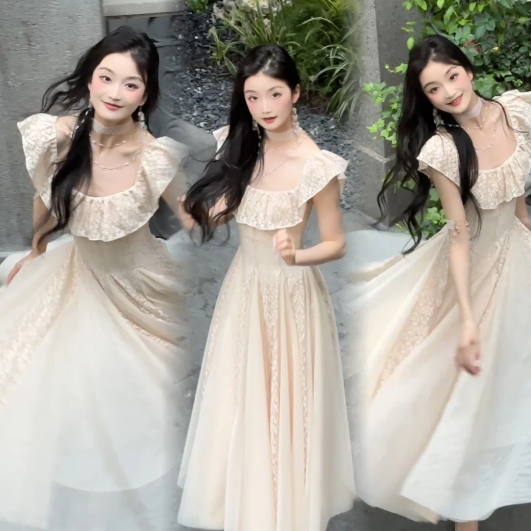 百亿【法蕾入夏+运补6】法式蕾丝高端精致气质名媛收腰重工款连衣裙