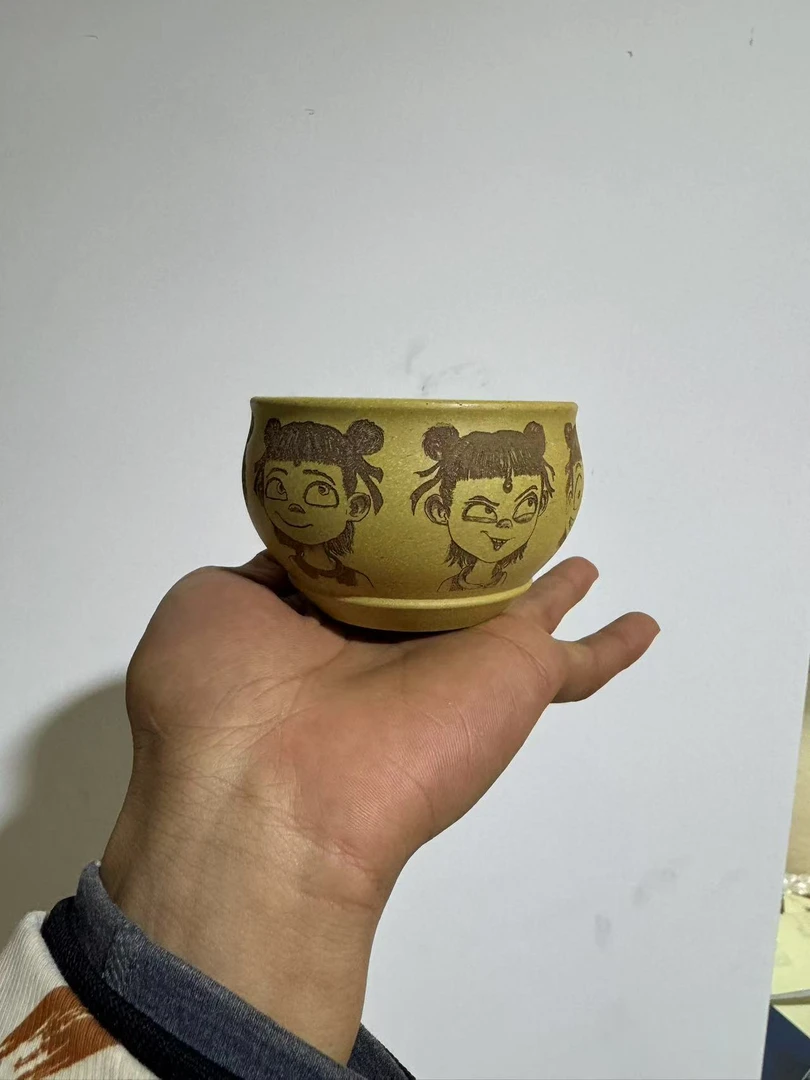 【2025哪吒杯】宜兴原矿紫砂手工刻绘哪吒杯 碗杯