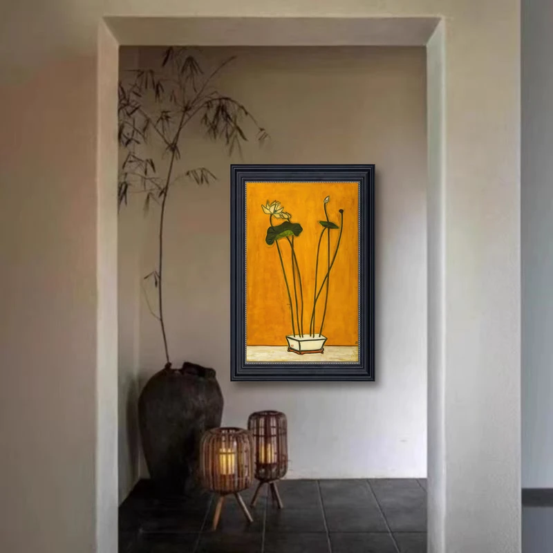 砂岩常玉荷花中式装饰画挂画客厅玄关餐厅背景墙壁画4060