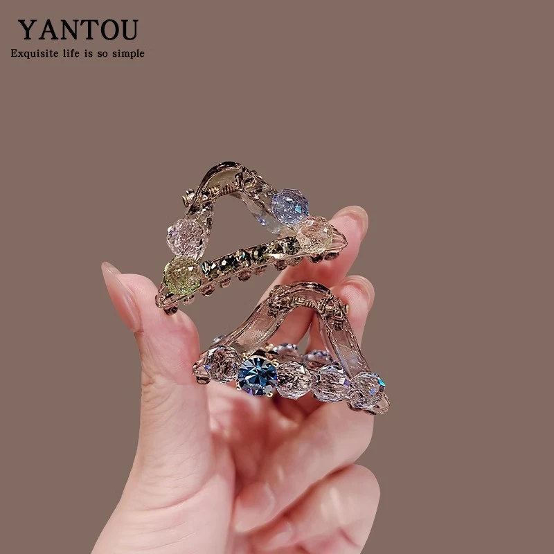 三角抓夹轻奢彩色水钻三角形半扎发小抓夹精致公主头发夹发饰头饰