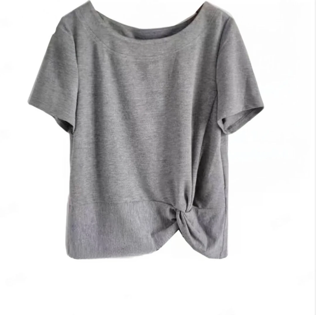 法式夏季新款短袖T恤时尚洋气交叉褶皱上衣小众百搭气质爆款半袖