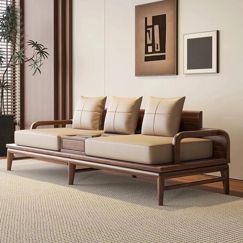 新中式黑胡桃罗汉床沙发宋代美学双人实木罗汉塌民宿酒店书房茶室