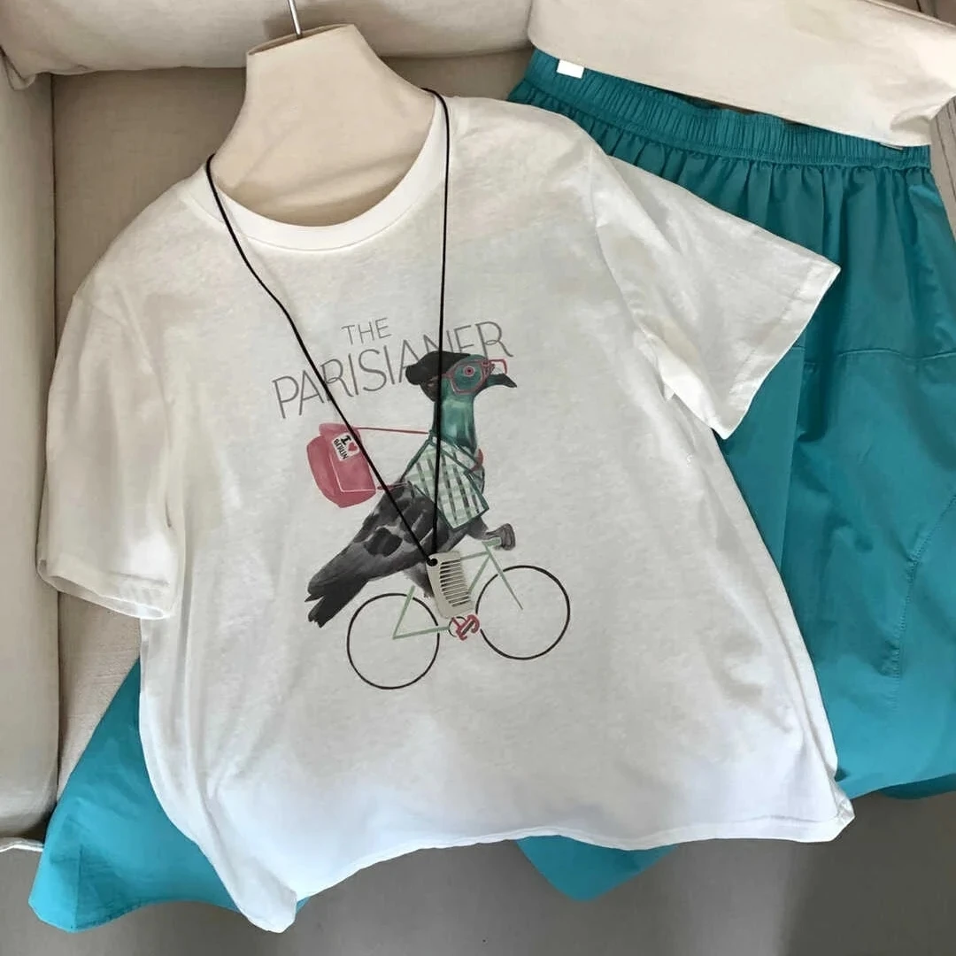 【济州岛】骑行小鸟印花短袖