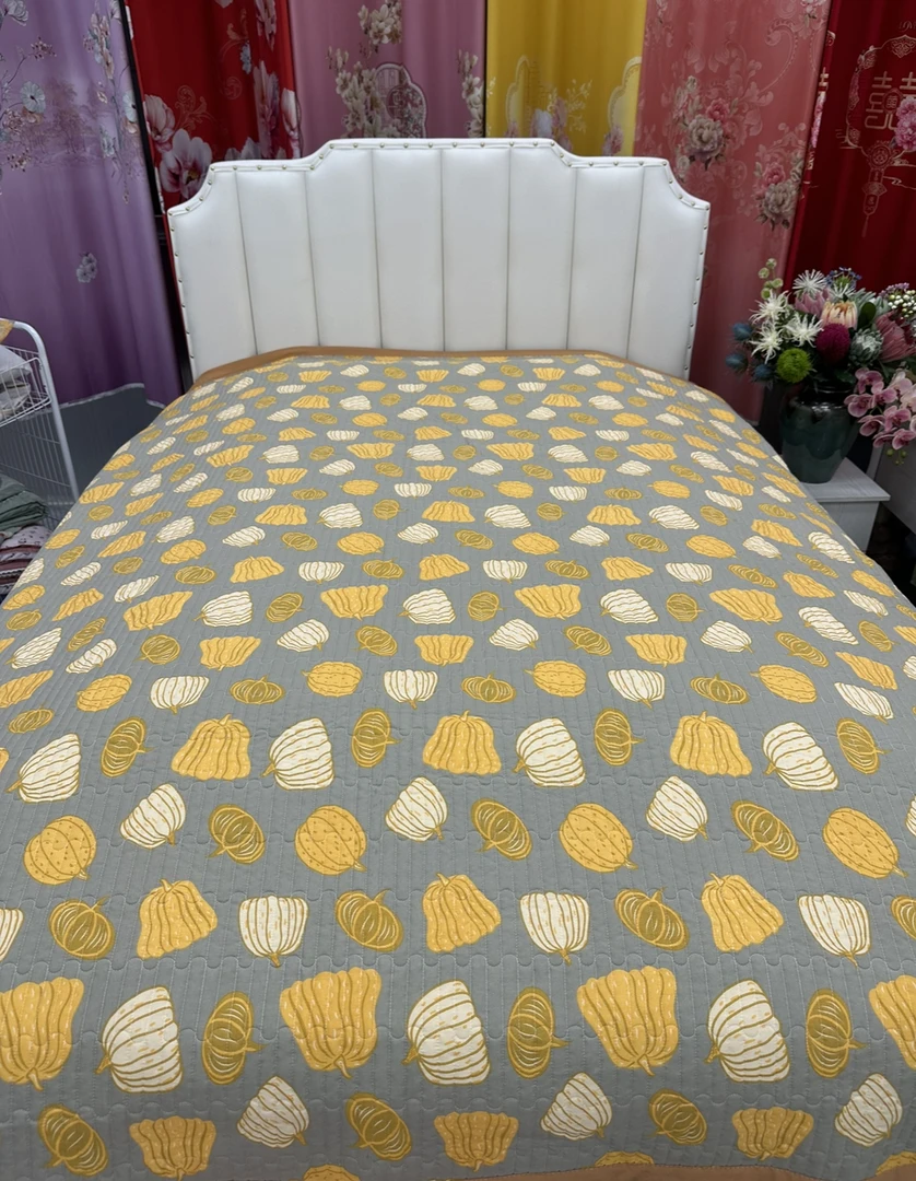 （南瓜）小细斜纹床盖尺寸200×230A＋多功能绗缝双面可用
