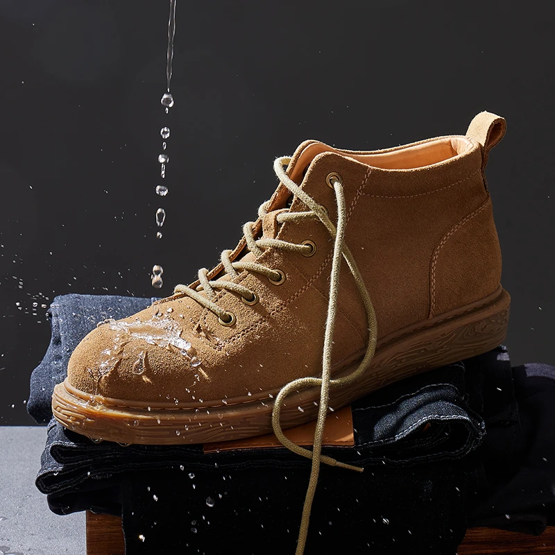 2025进口防水晶反绒皮马丁靴春夏休闲中帮靴子男士百搭经典工装靴