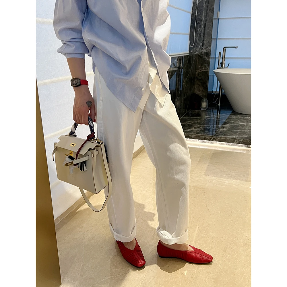 SHIIEELL高腰男友风高密棉纯白牛仔裤Z4008