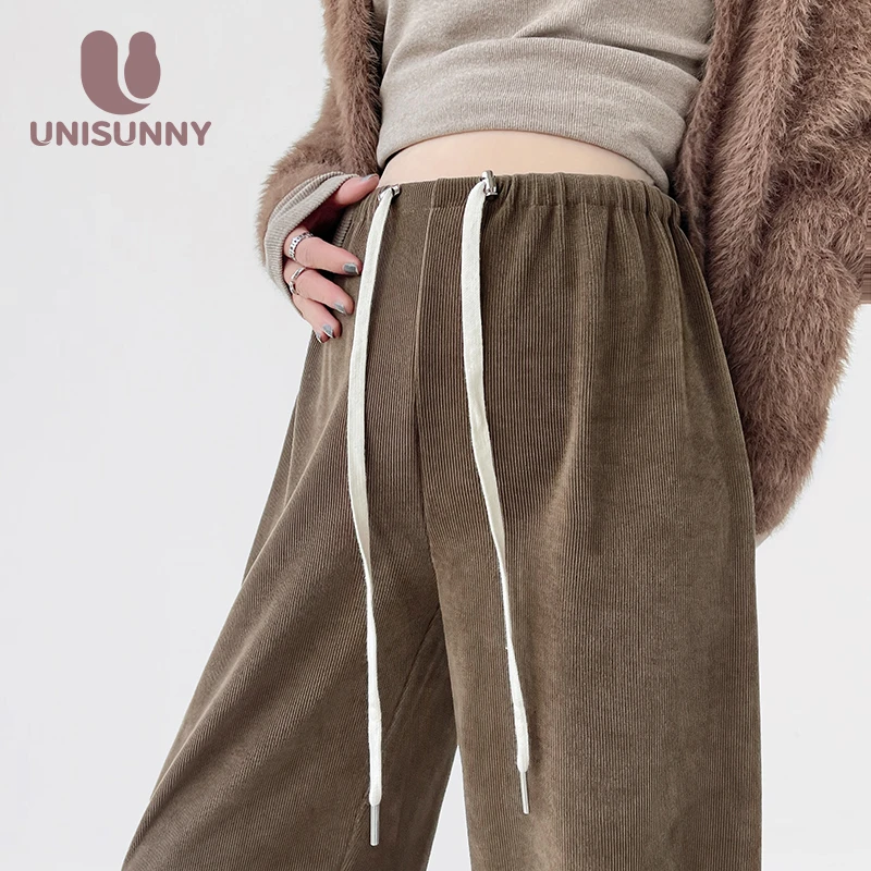 unisunny孕妇裤子秋冬外穿2025新款抽绳托腹大码阔腿裤春秋打底裤