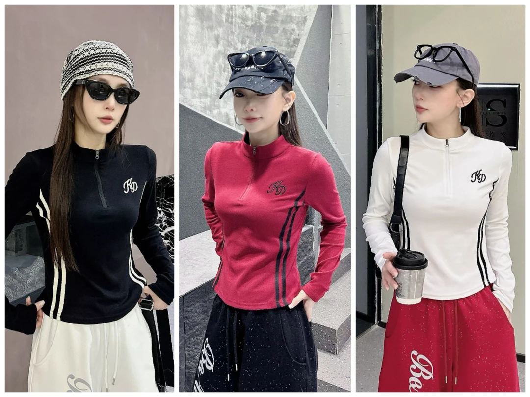 YT新款2503款立领磨毛长袖拼接女常规拉链T恤显瘦网红跑步秋冬